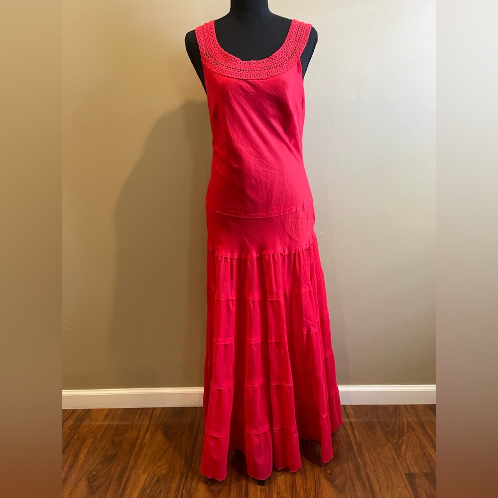 Jones Wear Crochet Tiered Maxi Dress Red - 6 A-line Travel Vacation Resortwear